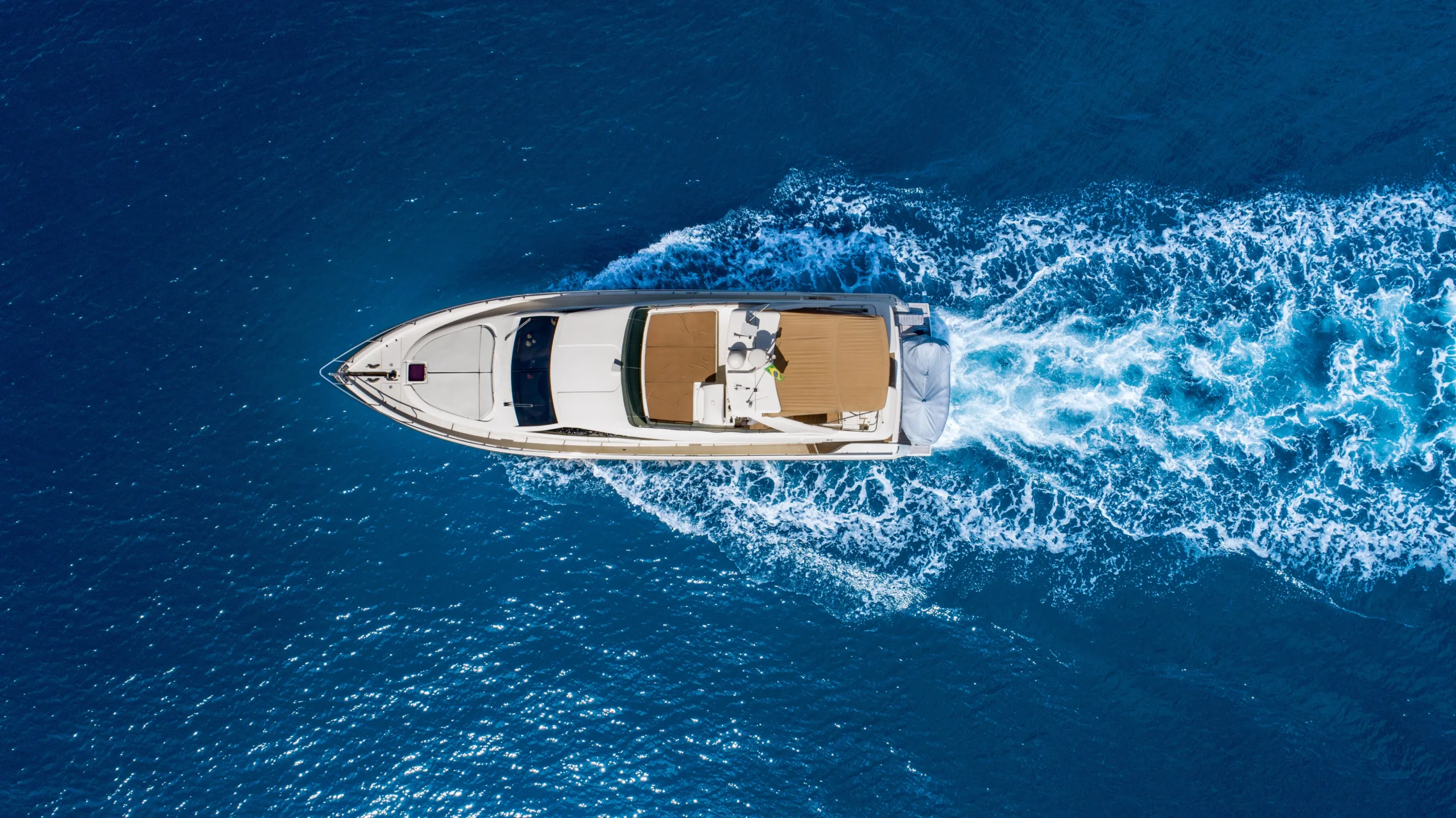 Aerial view of a motor yacht at sea